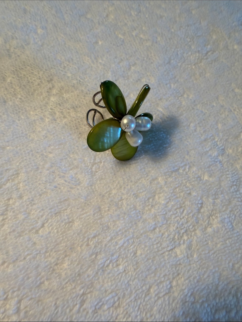 Green Floral Pearl Accent Ring - Women Jewelry
